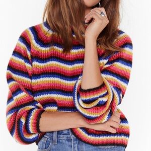 Nasty Gal Knit Stripe Balloon Sleeve Cropped Sweater